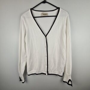 CREAM Pearl Button Trimmed Cardigan Womens Medium Quiet Luxury Old Money Classic